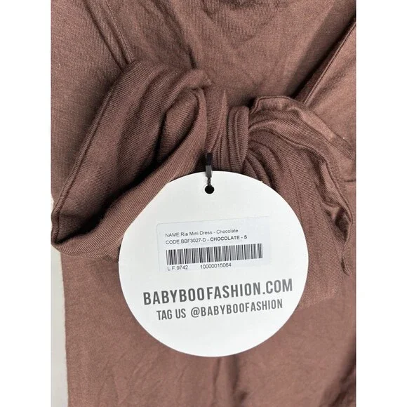 Babyboo NWT Ria Mini Dress Chocolate Brown Size Small Bow Tie Back - Picture 6 of 8